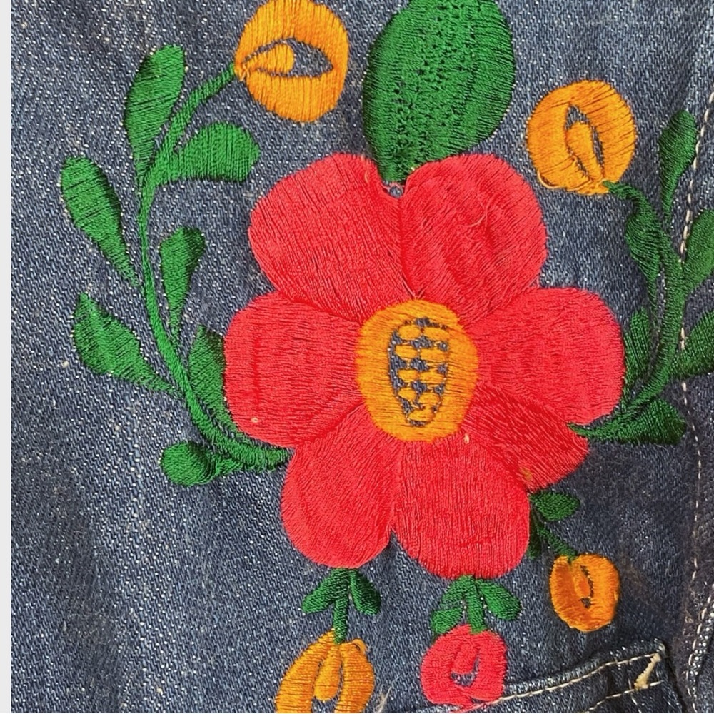 Vintage Natex Floral Embroidered Sanforized Cotton Denim Button Down Shirt Small - Picture 4 of 8